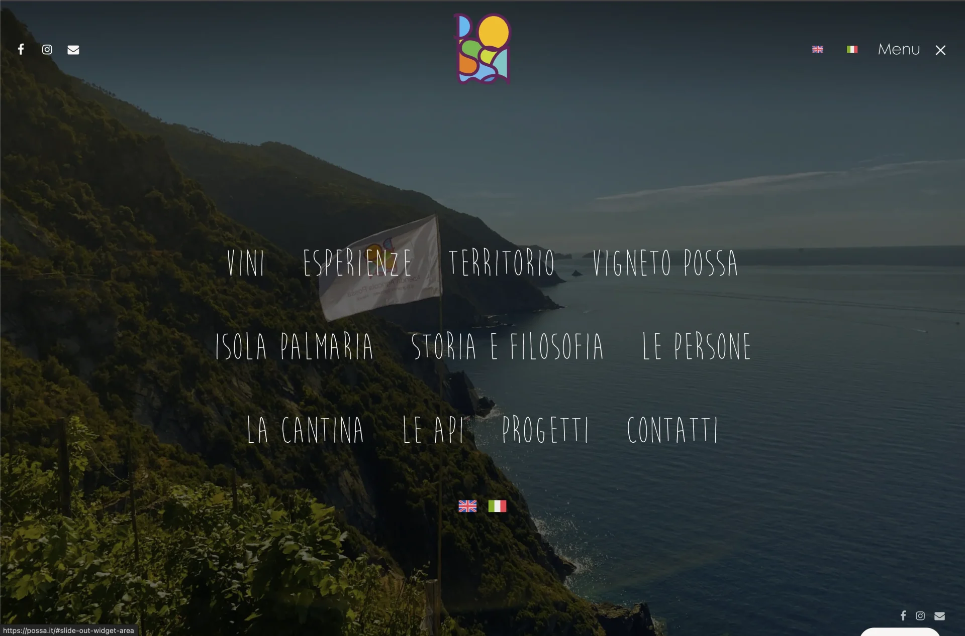 Il menu del sito di Possa sopra il mare