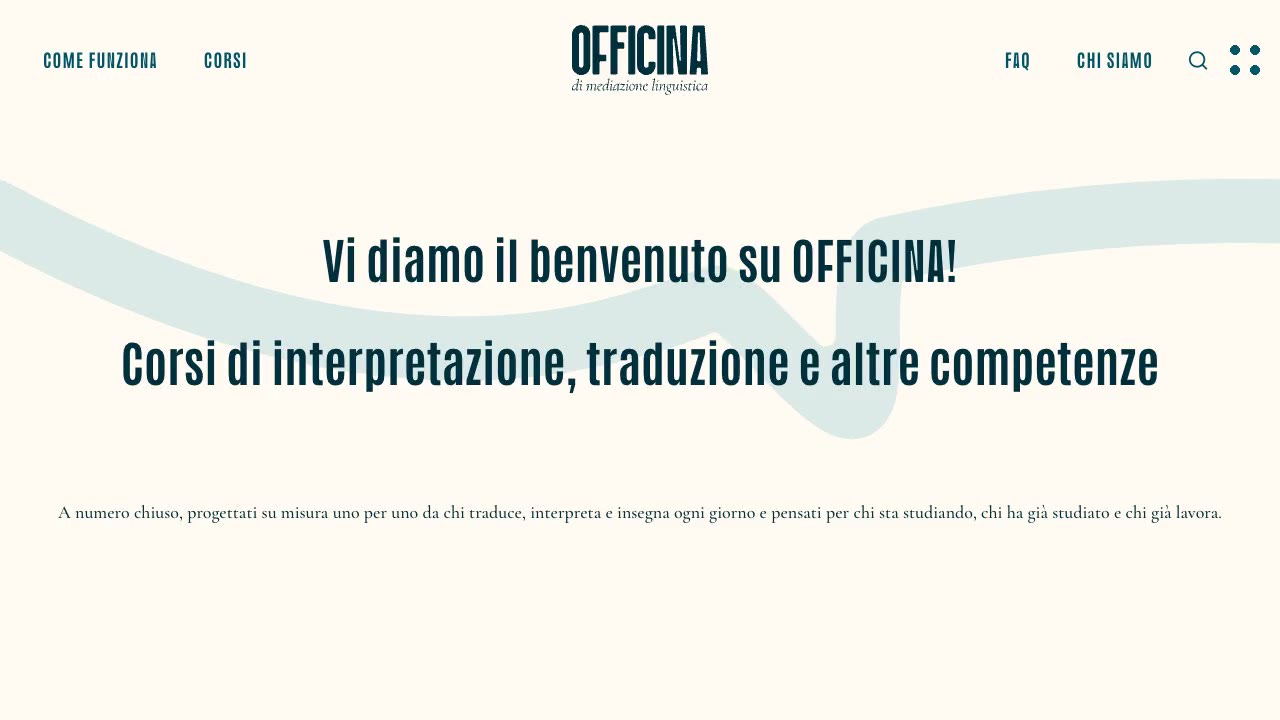 La home del sito di Officina: «Vi diamo il benvenuto su OFFICINA!»
