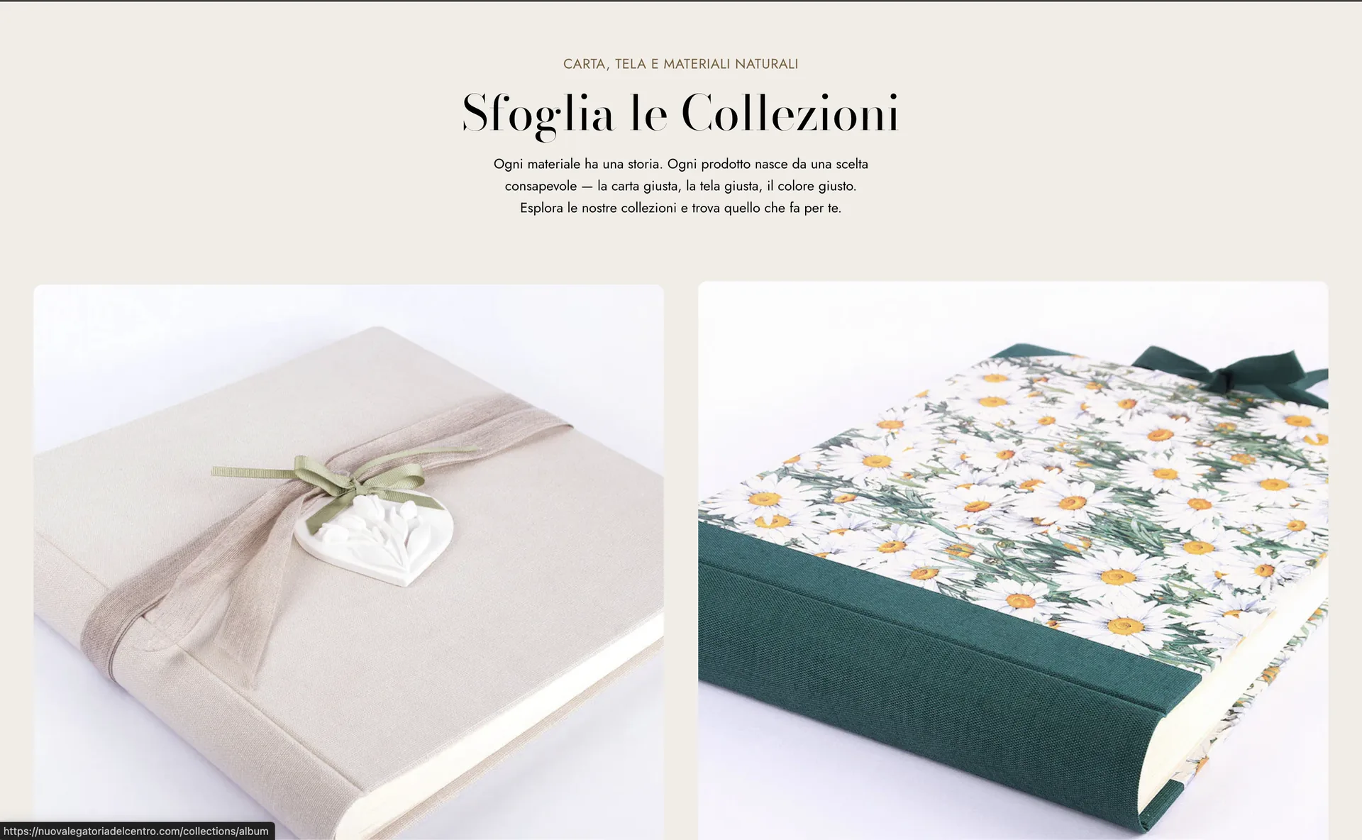 «Sfoglia le collezioni»: carta, tela e materiali naturali
