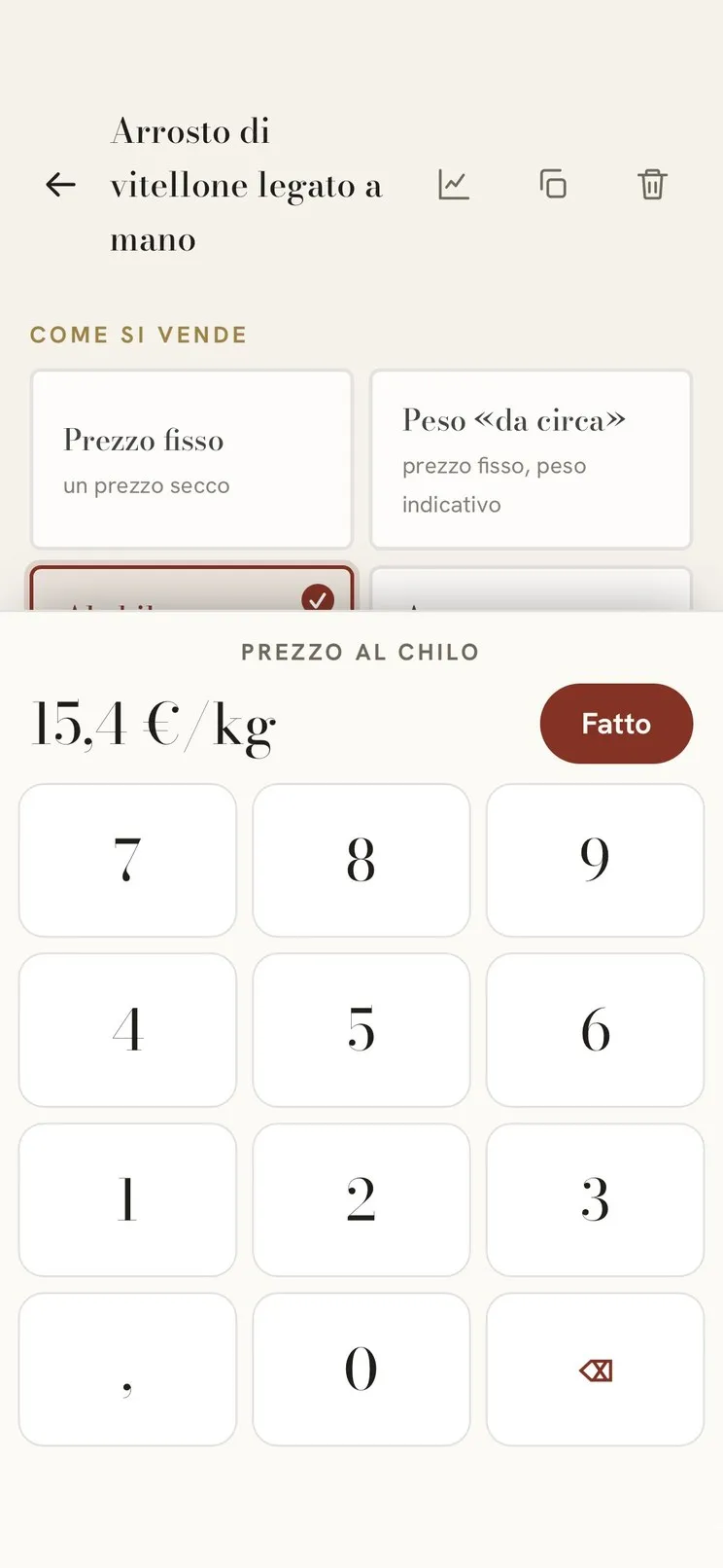 L’app: il prezzo al chilo di un taglio si cambia col tastierino