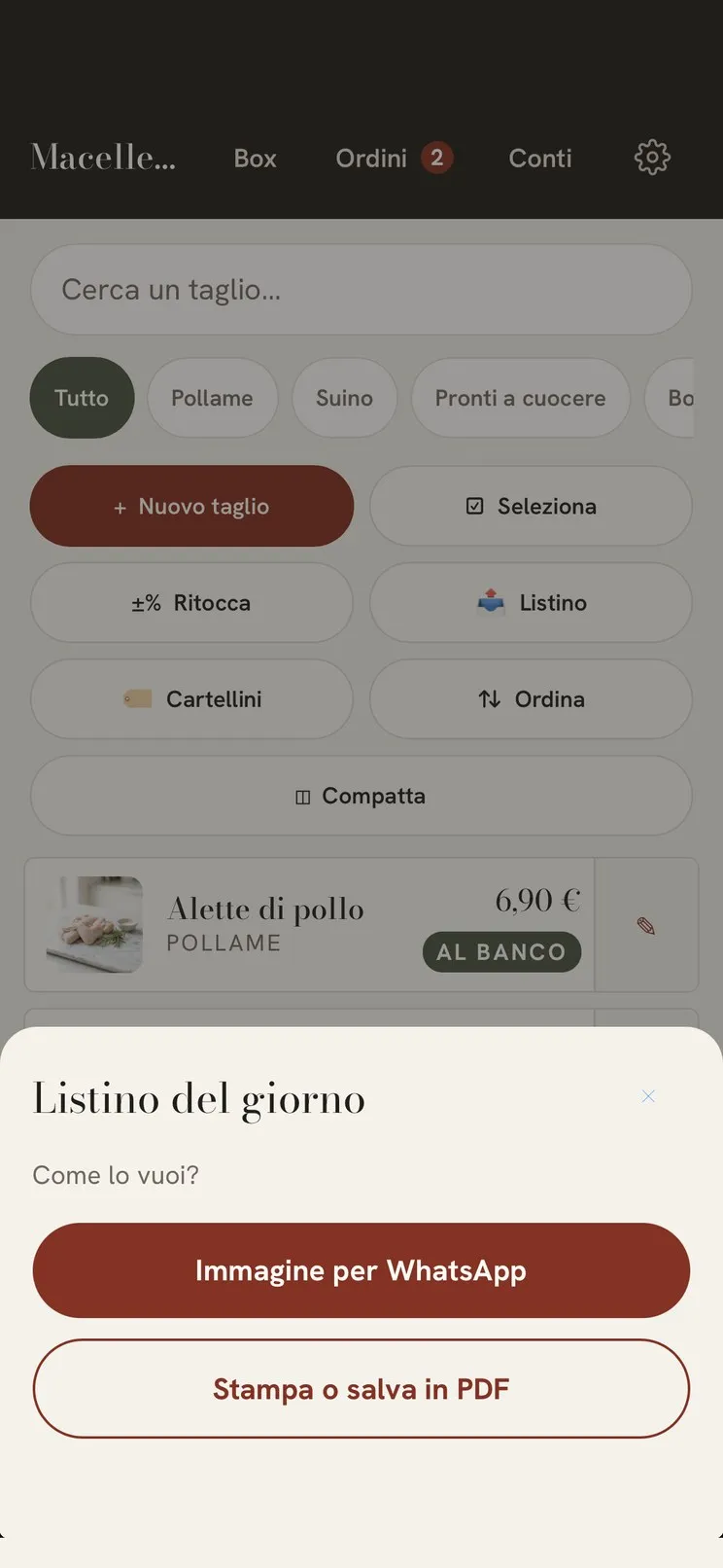 L’app: il listino del giorno da mandare su WhatsApp