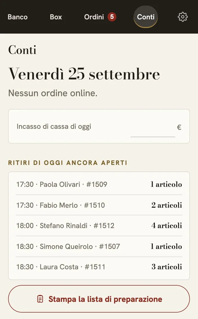 L’app: i ritiri di oggi e la lista di preparazione